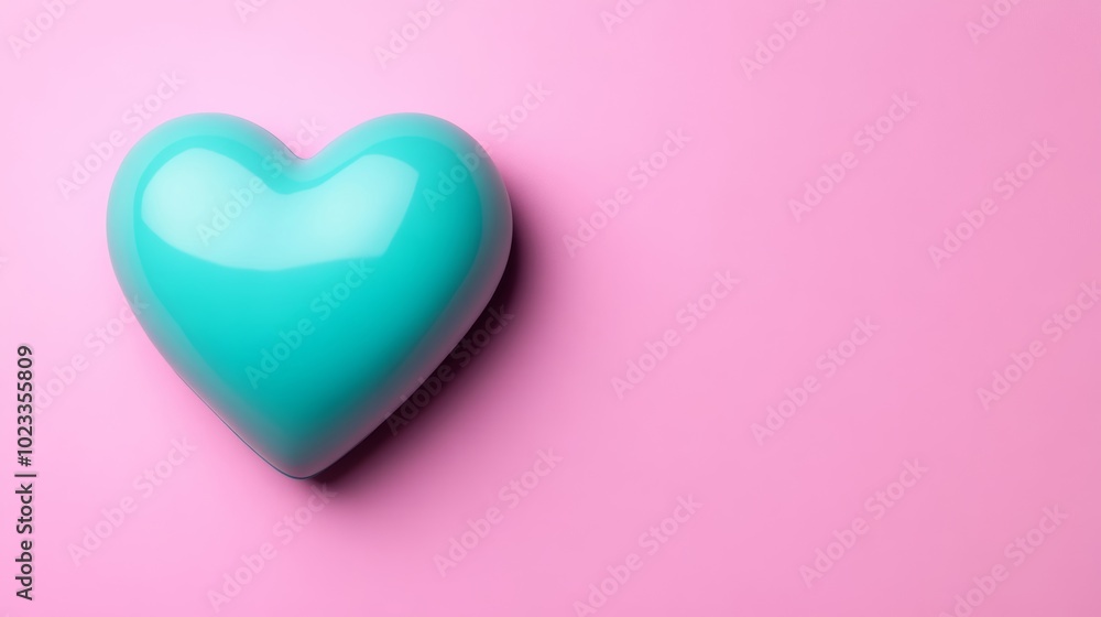 Minimalist Valentine's Day heart in lavender and teal tones on a soft gradient pink background contemporary love concept 