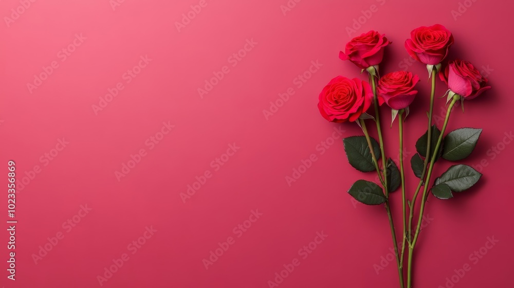Fototapeta premium Neon turquoise Valentine's Day roses on a deep fuchsia background with room for love notes modern romantic theme 
