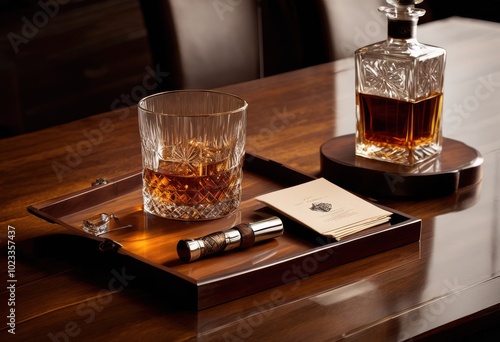 detailed visual elegant whiskey glass accompanied tasting notes assorted accessories ideal connoisseurs enthusiasts, crystal, design, elegance, barware
