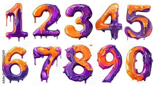 ハロウィン風カラフルドリッピング数字 - ポップで大胆なデザイン Halloween-Themed Colorful Dripping Numbers - Bold and Playful Design｜Generative AI