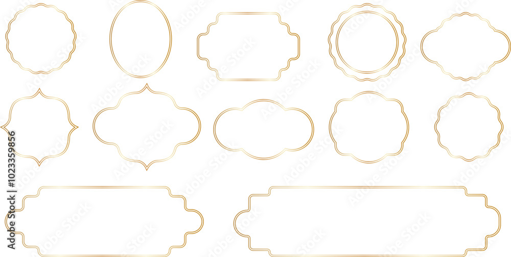 Obraz premium Gold shiny geometric frames. Gold decoration in minimal style. Shiny frames for the holiday or congratulations on transparent background. Vector EPS 10