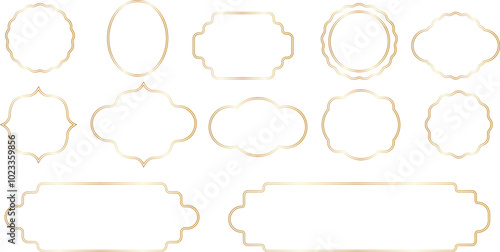 Gold shiny geometric frames. Gold decoration in minimal style. Shiny frames for the holiday or congratulations on transparent background. Vector EPS 10