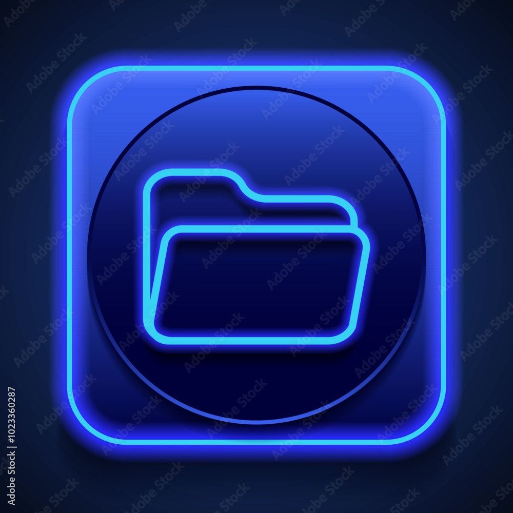 Documents folder simple icon vector. Flat design. Blue neon style on button. With shadow Documents folder simple icon vector. Flat design. Blue neon style on button. With shadow