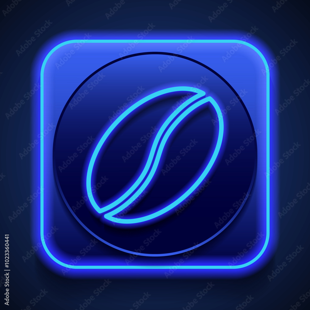 Coffee simple icon vector. Flat design. Blue neon style on button. With shadow Coffee simple icon vector. Flat design. Blue neon style on button. With shadow