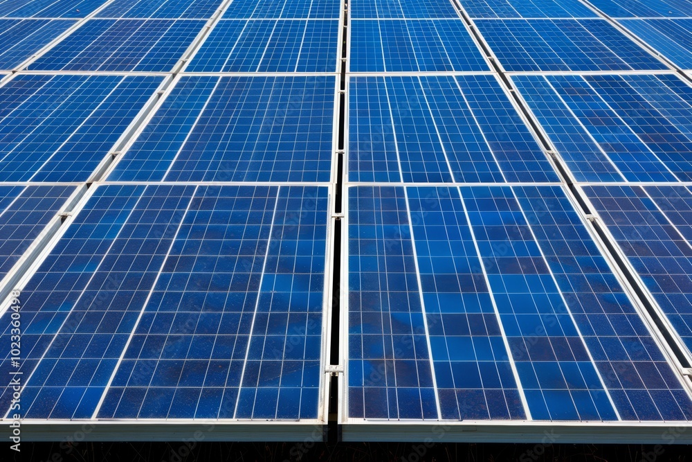 Close-up of solar panels, arranged in neat rows, capturing the sun's energy for clean power. Close-up of solar panels, arranged in neat rows, capturing the sun's energy for clean power.