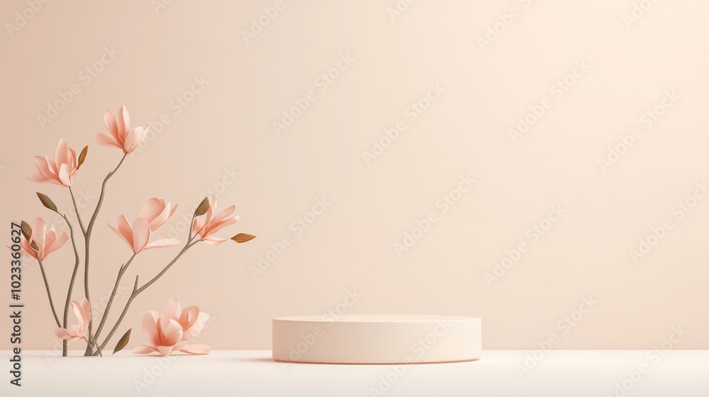 Soft Pink Floral Background with Minimalistic Podium Display for Product Presentation Soft Pink Floral Background with Minimalistic Podium Display for Product Presentation