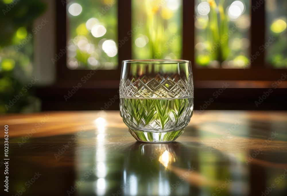 crystal clear water glass showcasing textured light play refreshing clarity, beverage, sparkle, shine, transparency, illumination, surface, design, clean crystal clear water glass showcasing textured light play refreshing clarity, beverage, sparkle, shine, transparency, illumination, surface, design, clean