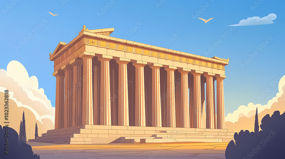 Obraz premium The parthenon is a large, ancient greek temple with columns. Ancient Greek Temple. Illustration
