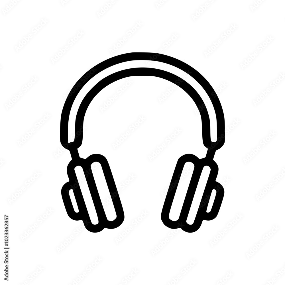 Outline of over-ear headphones in a minimalist black and white style, conveying a sleek and modern audio equipment design. Outline of over-ear headphones in a minimalist black and white style, conveying a sleek and modern audio equipment design.