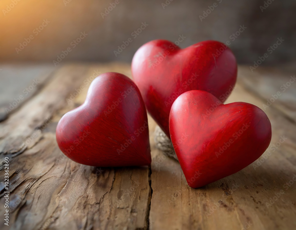 Obraz premium wooden red hearts on old wood background, valentines day concept.