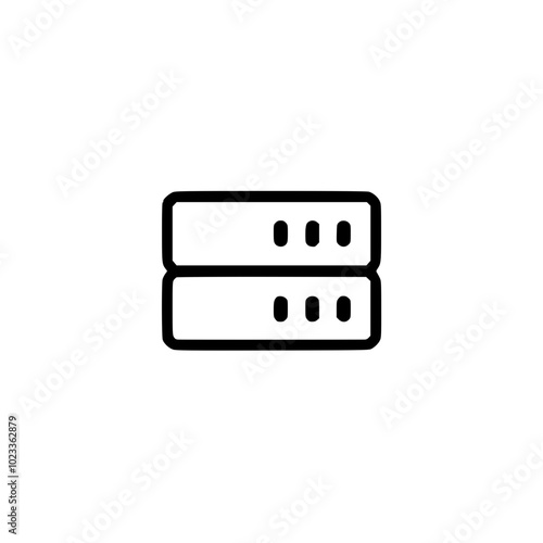 Minimalist black and white icon of a server stack symbolizing data storage and computing.