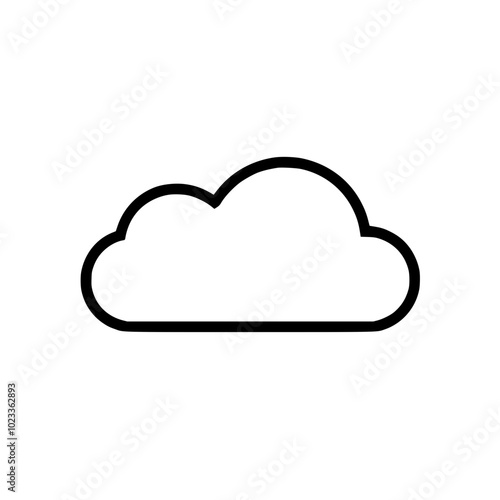 Minimalistic black and white cloud icon on a white background, representing concepts like weather, cloud storage, or simplicity in design.