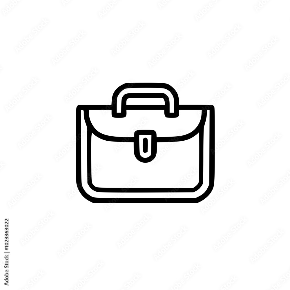 Minimalistic black and white line art icon of a briefcase, symbolizing business and professionalism, against a plain white background. Minimalistic black and white line art icon of a briefcase, symbolizing business and professionalism, against a plain white background.