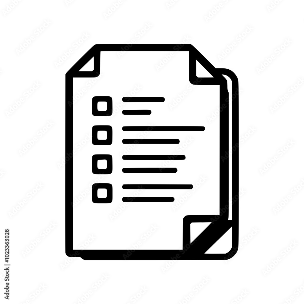 Minimalist line art icon of a checklist document with three bullet points on a white background. Minimalist line art icon of a checklist document with three bullet points on a white background.