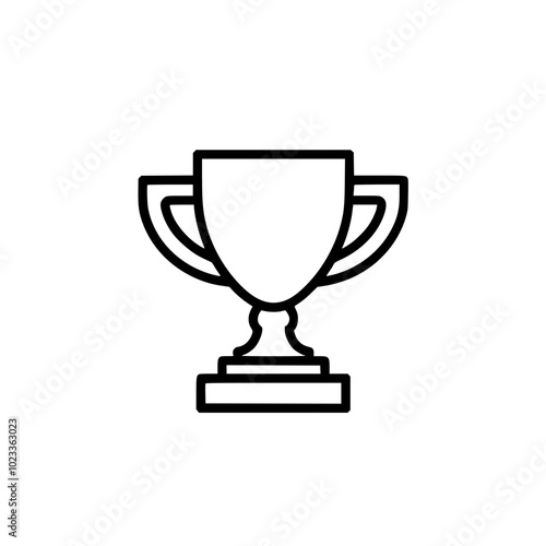 Minimalist black and white trophy icon representing achievement and success, featuring a classic cup design with elegant lines.