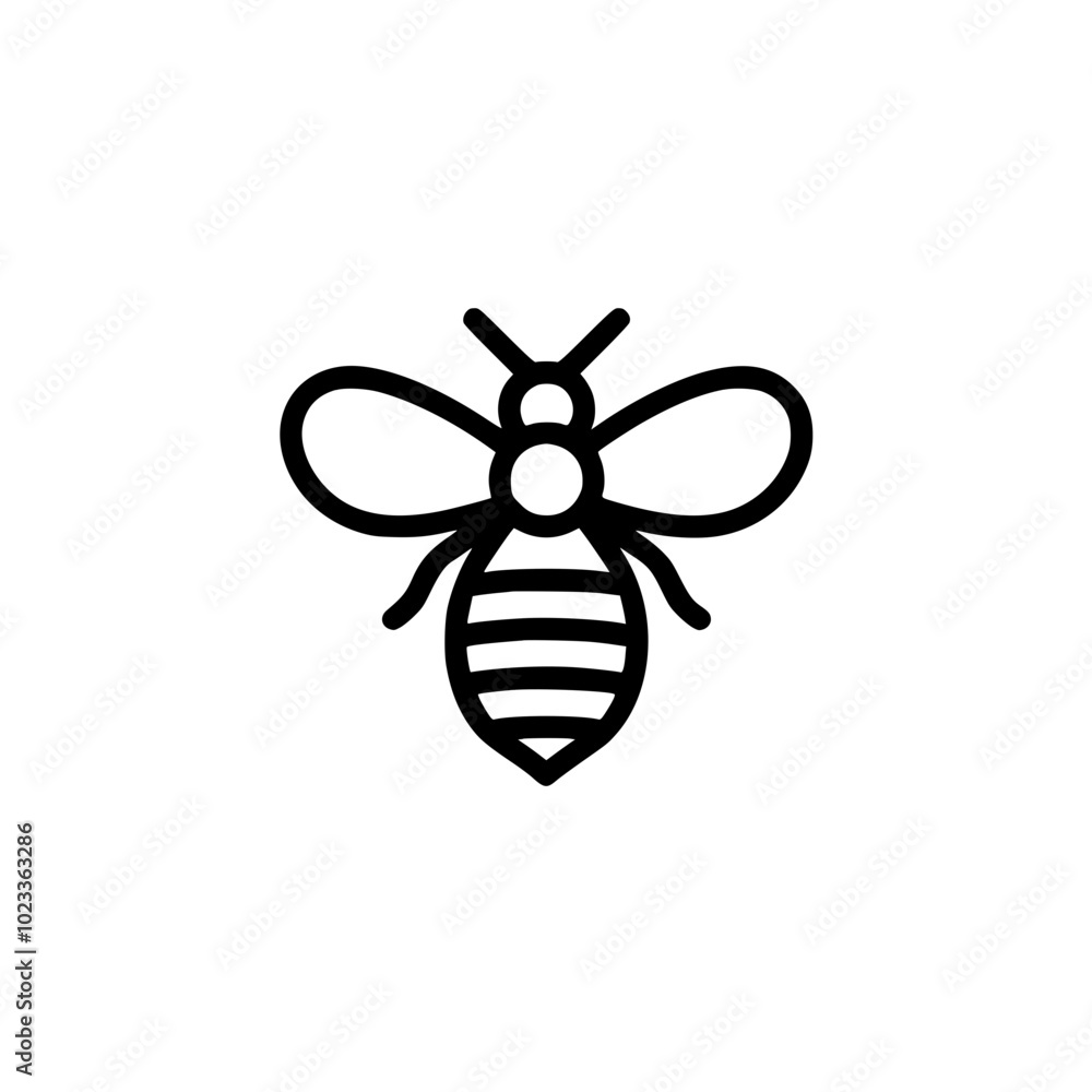 Minimalist black and white bee icon with simplistic lines and clear outline on a plain background. Minimalist black and white bee icon with simplistic lines and clear outline on a plain background.