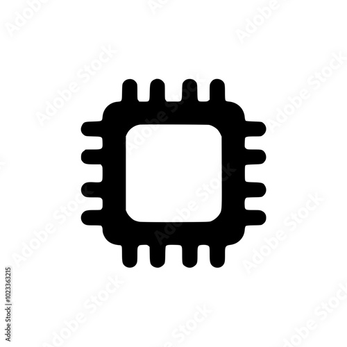 Minimalist black vector icon of a computer microchip on a white background.