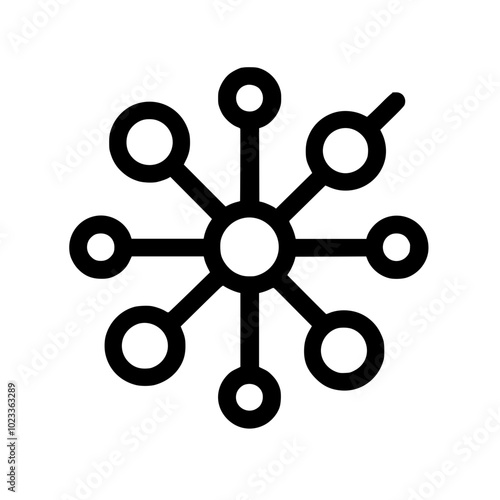 Abstract black vector icon featuring interconnected circles with a central hub on a white background, symbolizing networks or connectivity.