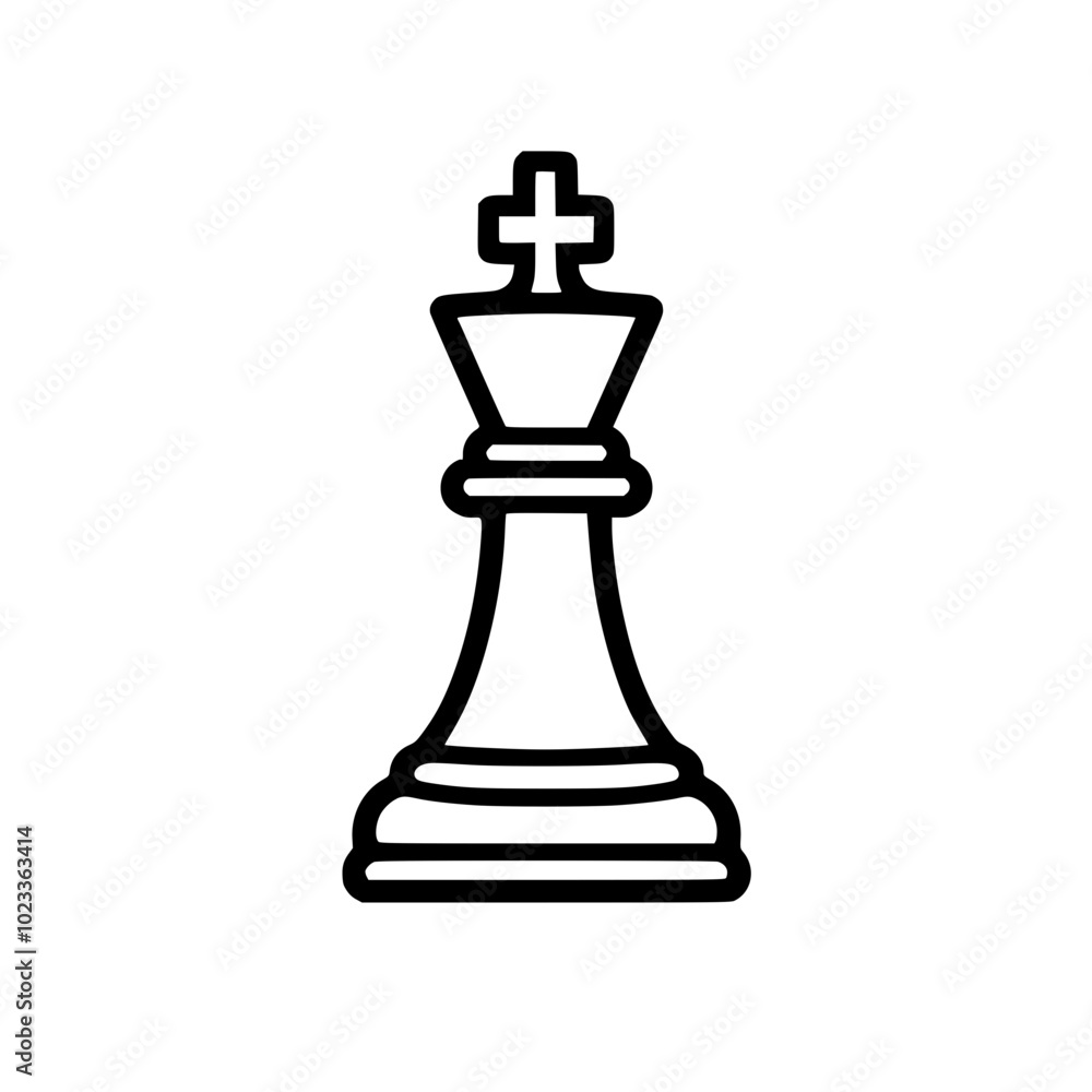 Black and white outline of a chess king piece with a cross on top, symbolizing strategy and leadership in a simple icon design on a plain background. Black and white outline of a chess king piece with a cross on top, symbolizing strategy and leadership in a simple icon design on a plain background.