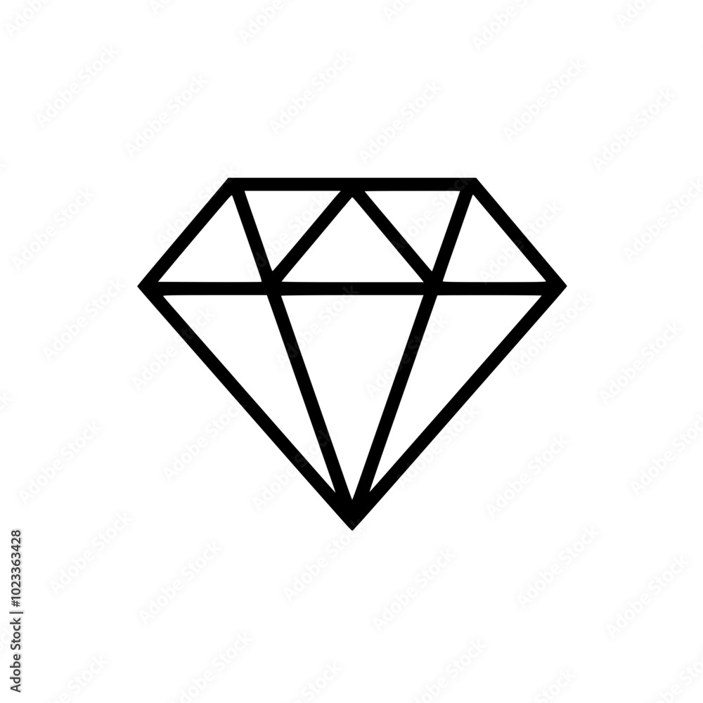 Minimalistic black and white diamond icon representing elegance and luxury in a simple, geometric design. Minimalistic black and white diamond icon representing elegance and luxury in a simple, geometric design.