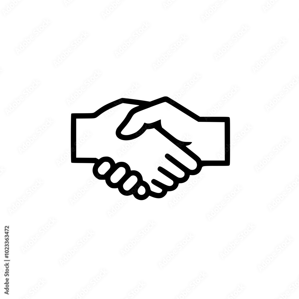 Black and white line drawing of two hands shaking, symbolizing agreement and partnership. Black and white line drawing of two hands shaking, symbolizing agreement and partnership.