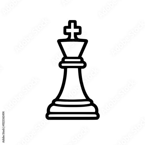Black and white outline of a chess king piece with a cross on top, symbolizing strategy and leadership in a simple icon design on a plain background.