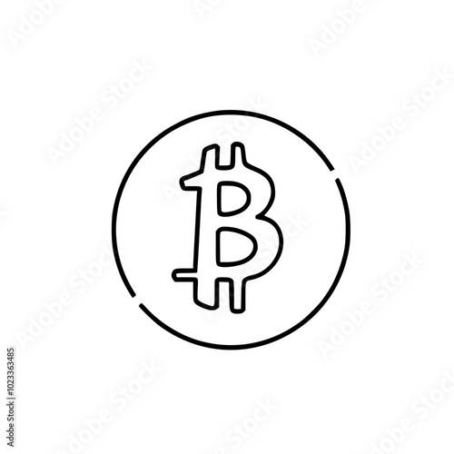 Monochrome illustration of a minimalist Bitcoin symbol inside a circle, representing cryptocurrency and digital finance concepts on a white background.