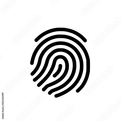 Black fingerprint icon on a white background, symbolizing identity, uniqueness, and personal security.