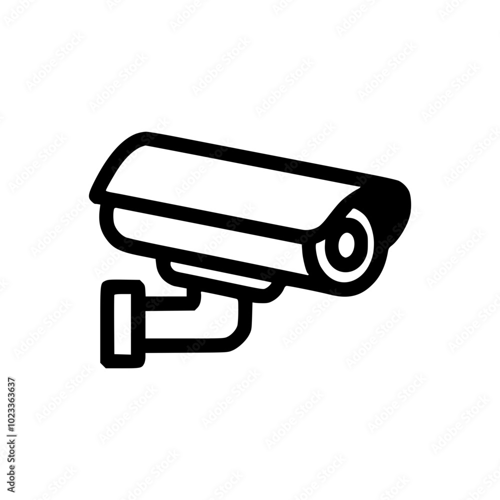 Black and white security camera icon, symbolizing surveillance and monitoring, isolated on a white background. Black and white security camera icon, symbolizing surveillance and monitoring, isolated on a white background.
