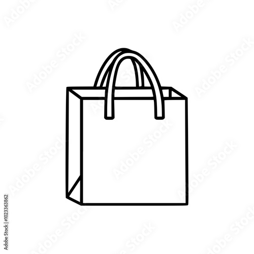 Simple black and white line drawing of a shopping bag with two handles, depicted on a white background.