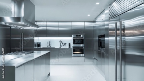 Wallpaper Mural Sleek modern kitchen with stainless steel appliances and minimalist decor. Ideal for home design, real estate, and lifestyle-related topics. Torontodigital.ca