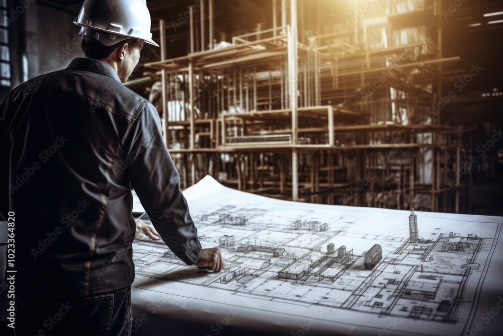 Worker and engineer working on the blueprint the construction helmet adult architecture. Worker and engineer working on the blueprint the construction helmet adult architecture.