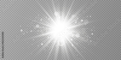 Glow light effect. Starburst with sparkles on transparent background. Vector illustration. Sun	