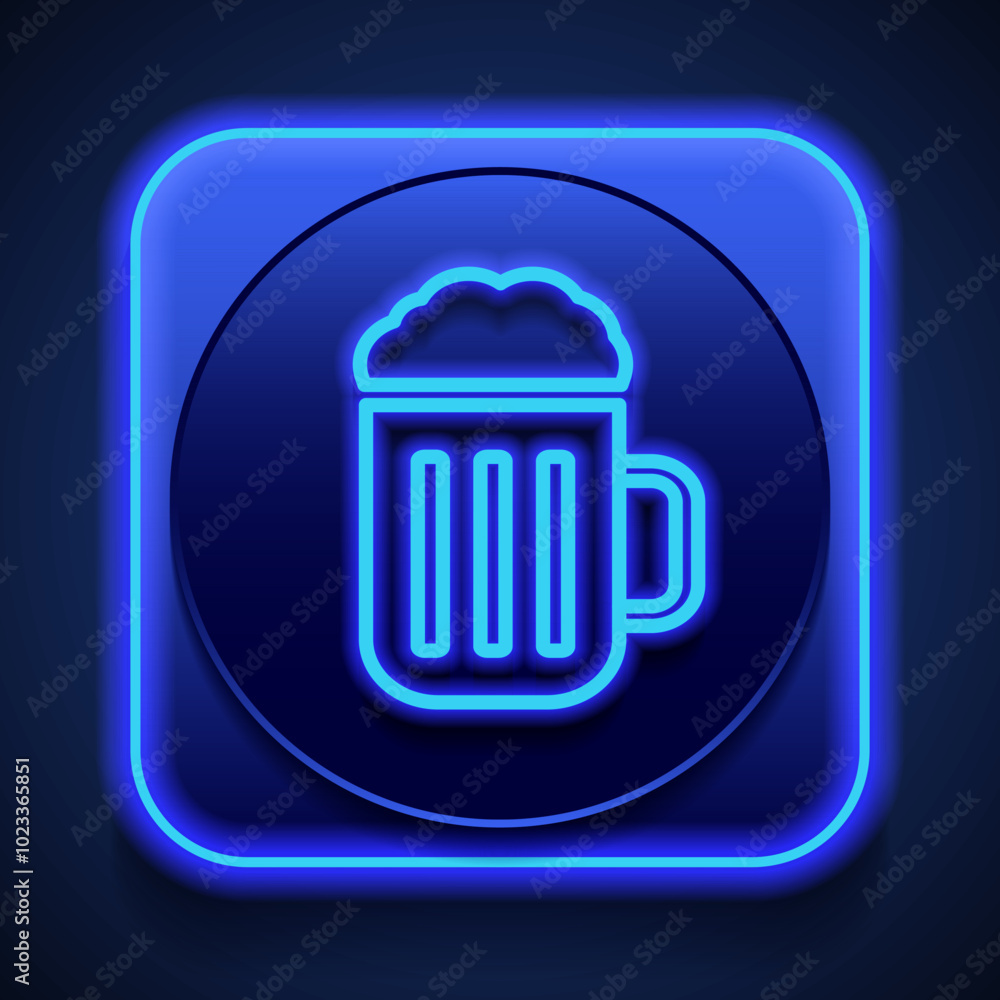 Beer simple icon vector. Flat design. Blue neon style on button. With shadow Beer simple icon vector. Flat design. Blue neon style on button. With shadow