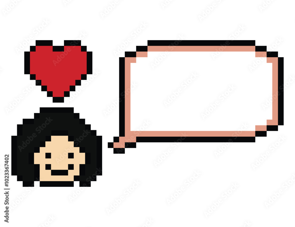 Cartoon cute pixel character face woman with chat blank decoration 8 bit female girl say speak discuss idea chat box cartoon pixel game png vector. Cartoon cute pixel character face woman with chat blank decoration 8 bit female girl say speak discuss idea chat box cartoon pixel game png vector.