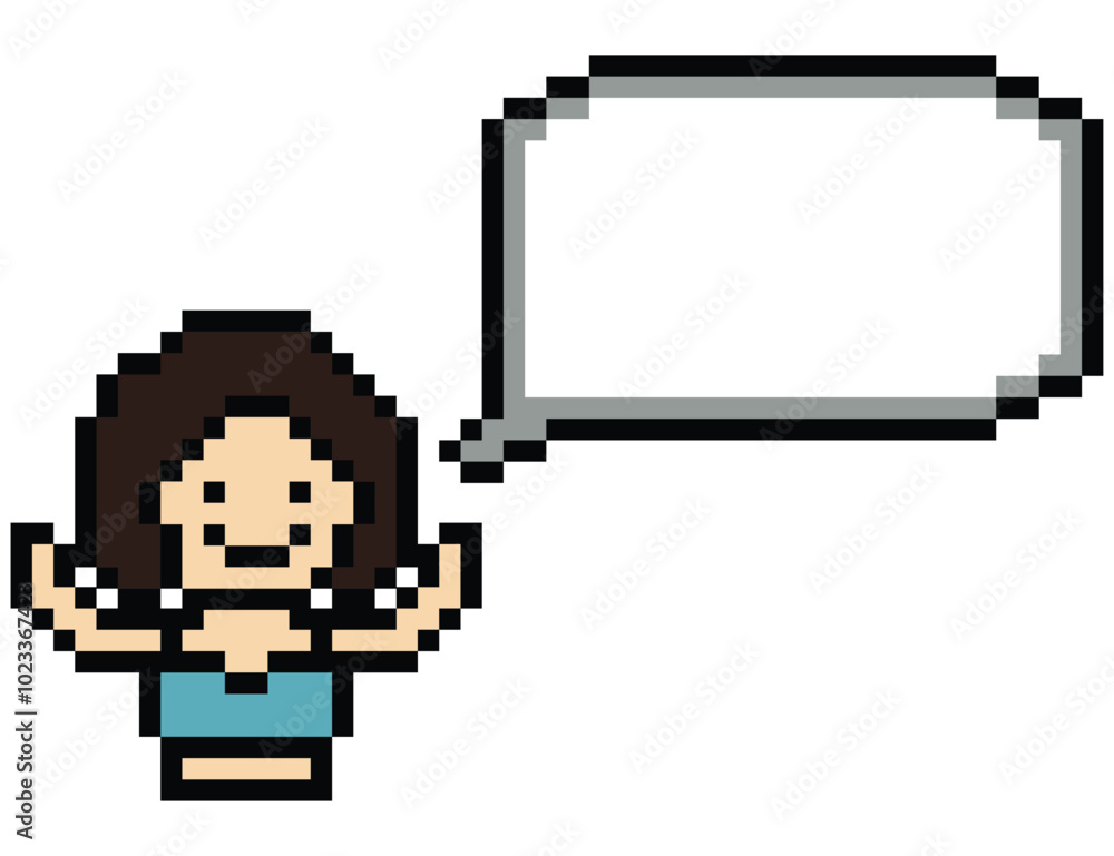 Cartoon cute pixel character face woman with chat blank decoration 8 bit female girl say speak discuss idea chat box cartoon pixel game png vector. Cartoon cute pixel character face woman with chat blank decoration 8 bit female girl say speak discuss idea chat box cartoon pixel game png vector.
