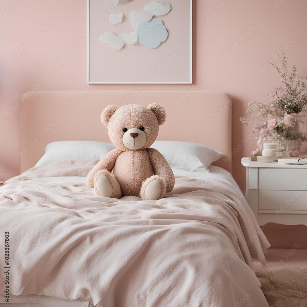 クマのぬいぐるみ パステルカラーのベッドルーム 5000×5000 クマのぬいぐるみ パステルカラーのベッドルーム 5000×5000
