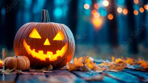 Halloween pumpkin on a blurred background. AI generative