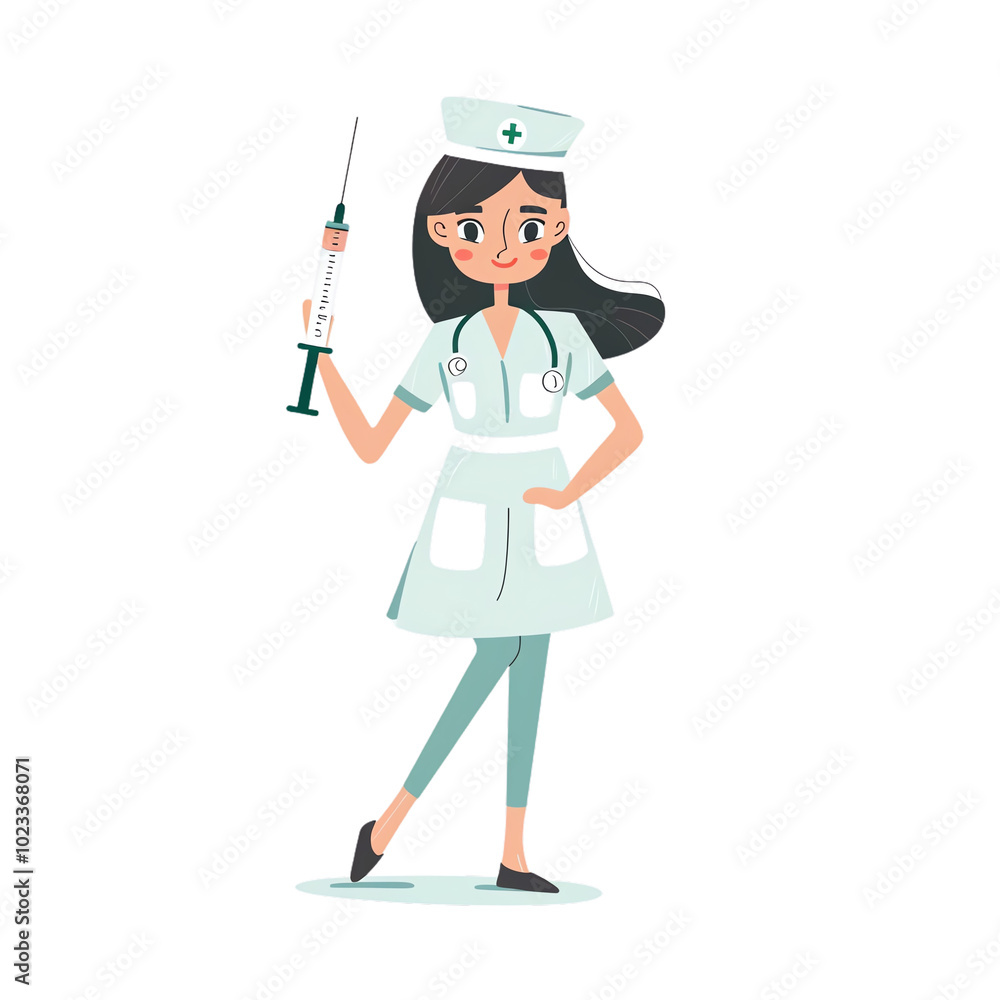 A cheerful nurse holding a syringe, ready to provide care and support in a medical setting, symbolizing healthcare and compassion. A cheerful nurse holding a syringe, ready to provide care and support in a medical setting, symbolizing healthcare and compassion.