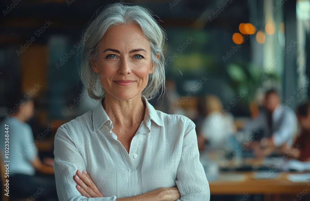 Portrait of a confident senior business woman with a warm smile in a modern office setting Portrait of a confident senior business woman with a warm smile in a modern office setting