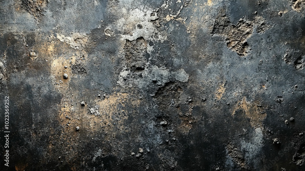 A Close-Up of Distressed Black, Gold, and Silver Painted Wall A Close-Up of Distressed Black, Gold, and Silver Painted Wall