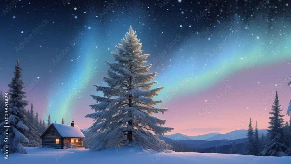 winter landscape with christmas tree winter landscape with christmas tree