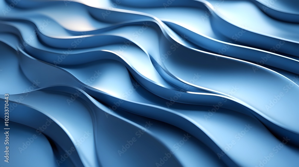 Obraz premium Blue abstract background with wavy lines and geometric shapes, simple minimal design