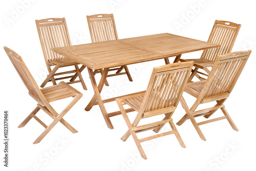 Teak garden furniture, Chairs and table set isolated in white background