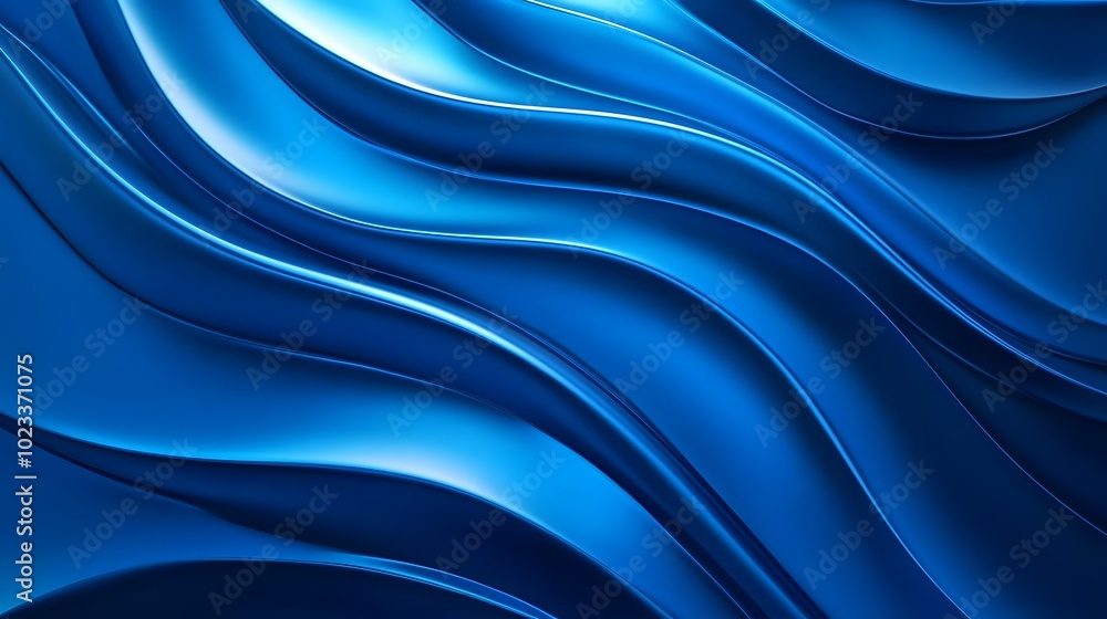 Fototapeta premium Blue abstract background with wavy lines and geometric shapes, simple minimal design