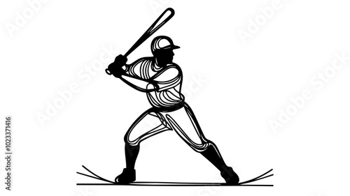 black baseball player hitting line art vector