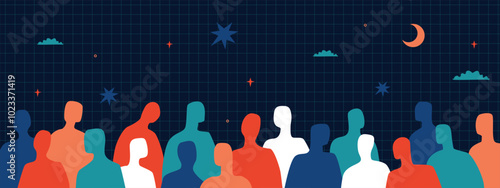 A multicolored crowd consisting of human silhouettes, a symbol of unity.