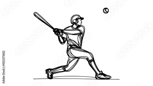 baseball player hitting ball line art