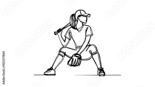 female baseball player line art