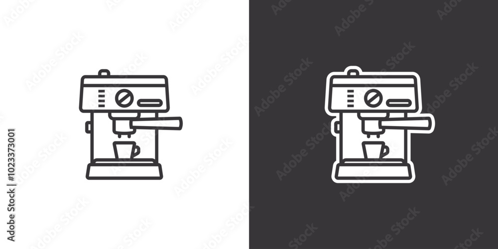 Coffee machine on white and black background. Original vector illustration in vintage style. Coffee machine on white and black background. Original vector illustration in vintage style.